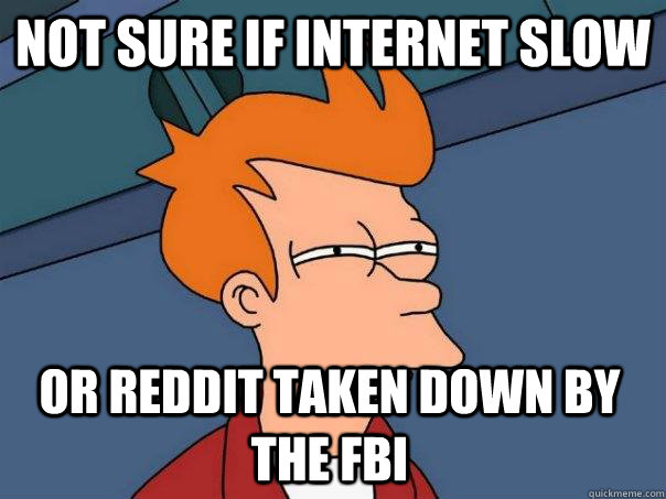 Not sure if internet slow Or Reddit taken down by the FBI  Futurama Fry