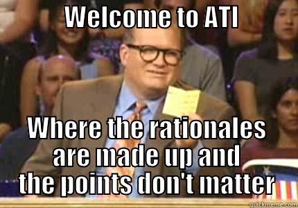              WELCOME TO ATI                                     WHERE THE RATIONALES ARE MADE UP AND THE POINTS DON'T MATTER Whose Line