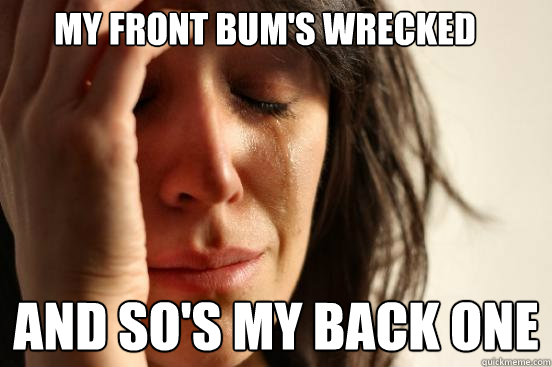 My front bum's wrecked  and so's my back one  First World Problems