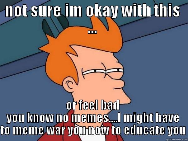 not sure if - NOT SURE IM OKAY WITH THIS ... OR FEEL BAD YOU KNOW NO MEMES....I MIGHT HAVE TO MEME WAR YOU NOW TO EDUCATE YOU Futurama Fry