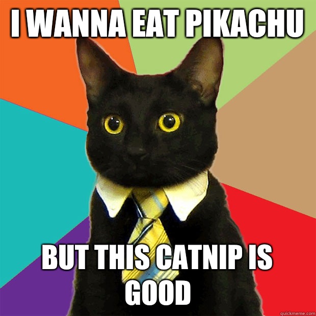 I wanna eat pikachu But this catnip is good  Business Cat