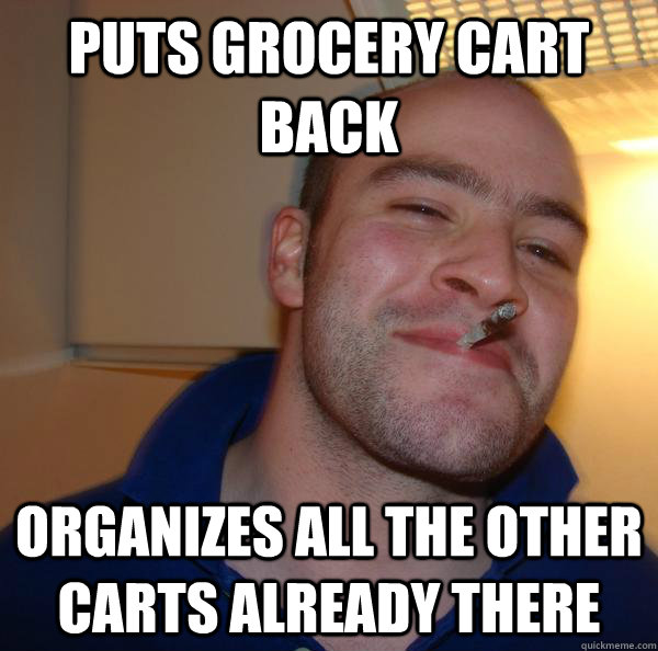 Puts grocery cart back  organizes all the other carts already there - Puts grocery cart back  organizes all the other carts already there  Misc