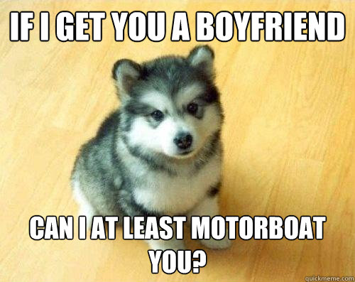 If I get you a boyfriend can i at least motorboat you?  Baby Courage Wolf