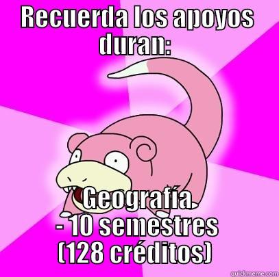 RECUERDA LOS APOYOS DURAN:  GEOGRAFÍA - 10 SEMESTRES (128 CRÉDITOS)  Slowpoke