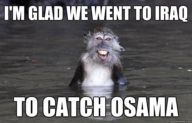 i'm glad we went to iraq to catch osama  