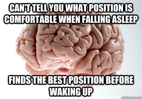 Can't tell you what position is comfortable when falling asleep Finds the best position before waking up  Scumbag Brain