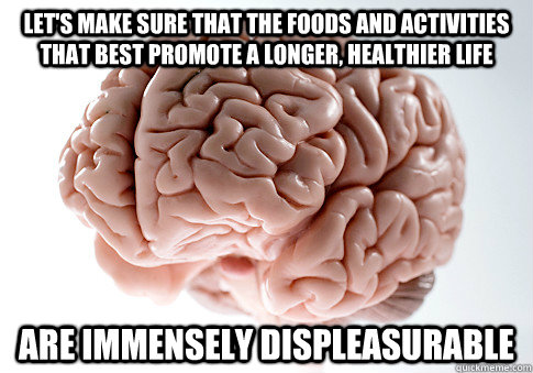 Let's make sure that the foods and activities that best promote a longer, healthier life are immensely displeasurable   Scumbag Brain