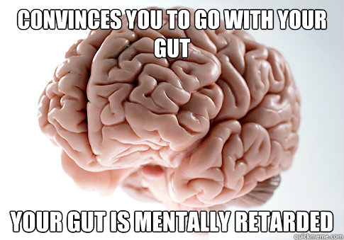 convinces you to go with your gut your gut is mentally retarded - convinces you to go with your gut your gut is mentally retarded  Scumbag Brain