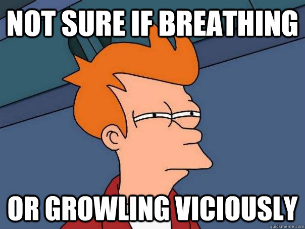 Not sure if breathing Or growling viciously - Not sure if breathing Or growling viciously  Futurama Fry