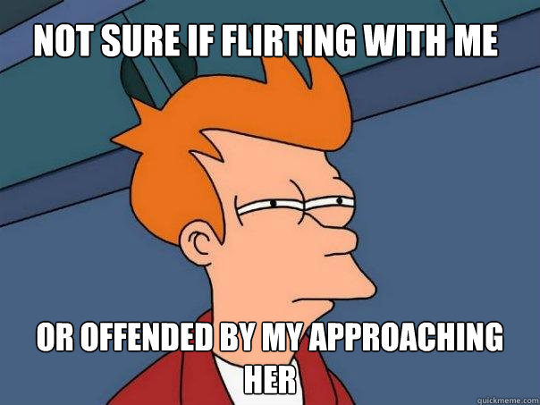 Not sure if flirting with me or offended by my approaching her  Futurama Fry