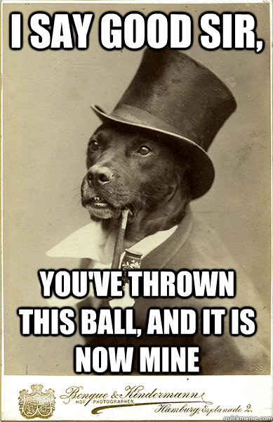 I say good sir, you've thrown this ball, and it is now mine - I say good sir, you've thrown this ball, and it is now mine  Old Money Dog