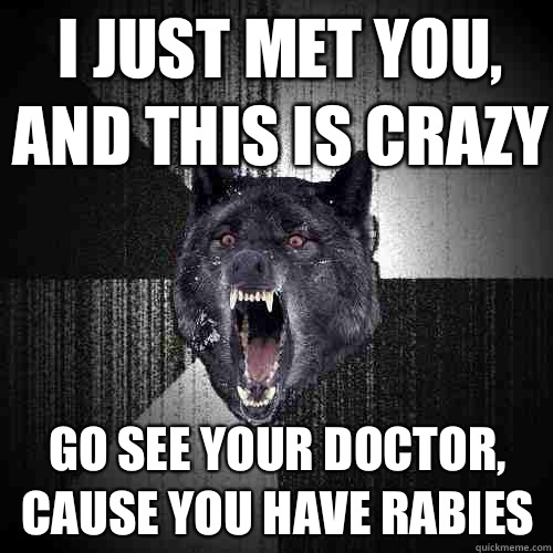 I just met you, and this is crazy Go see your doctor, cause you have rabies  Insanity Wolf