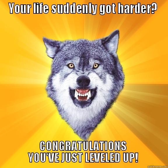 YOUR LIFE SUDDENLY GOT HARDER? CONGRATULATIONS YOU'VE JUST LEVELED UP! Courage Wolf