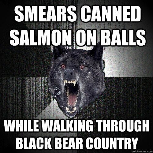 smears canned salmon on balls while walking through black bear country - smears canned salmon on balls while walking through black bear country  Insanity Wolf