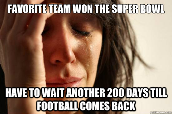 Favorite team won the super bowl Have to wait another 200 days till football comes back - Favorite team won the super bowl Have to wait another 200 days till football comes back  First World Problems