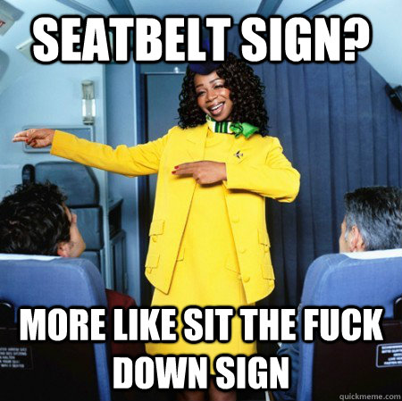 Seatbelt sign? more like sit the fuck down sign  Ghetto Flight Attendant