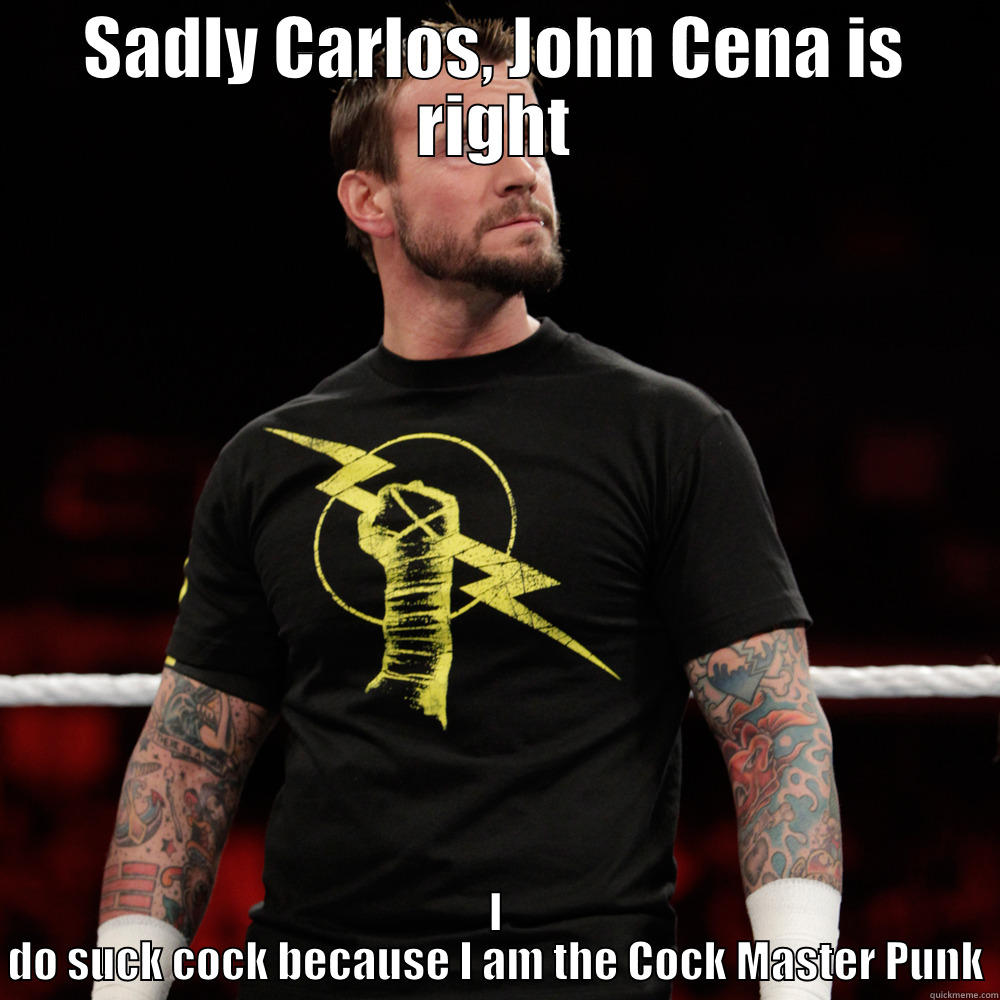 SADLY CARLOS, JOHN CENA IS RIGHT I DO SUCK COCK BECAUSE I AM THE COCK MASTER PUNK Misc