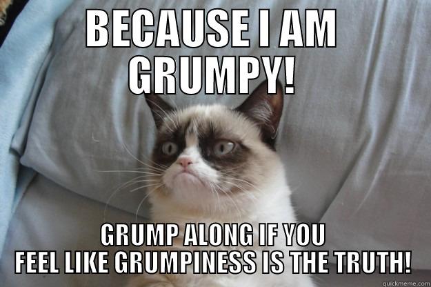 BECAUSE I AM GRUMPY! GRUMP ALONG IF YOU FEEL LIKE GRUMPINESS IS THE TRUTH! Grumpy Cat