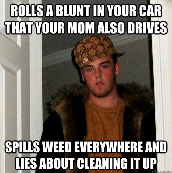 Rolls a blunt in your car that your mom also drives Spills weed everywhere and lies about cleaning it up  Scumbag Steve