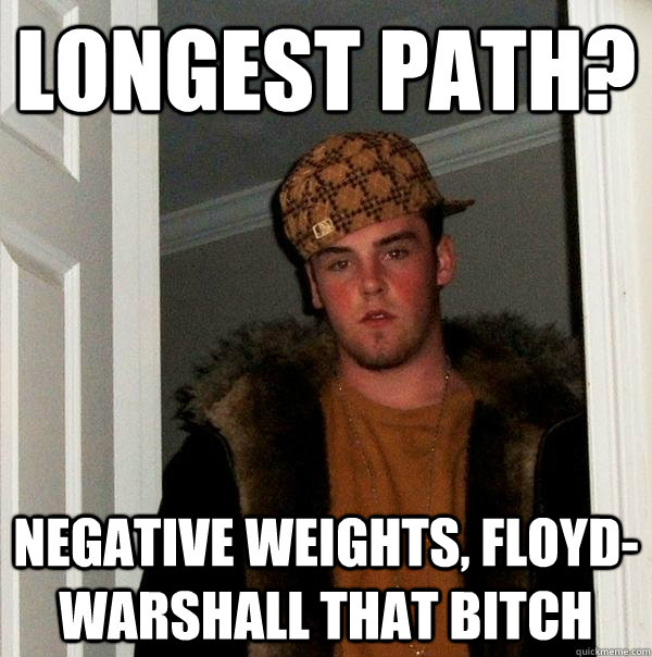 Longest Path? Negative weights, Floyd-Warshall that bitch - Longest Path? Negative weights, Floyd-Warshall that bitch  Scumbag Steve