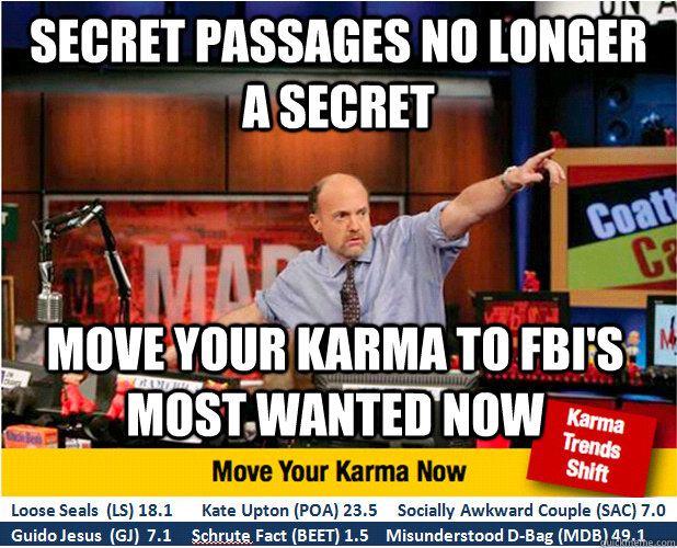 Secret Passages no longer a secret Move your karma to FBI's Most Wanted NOW  Jim Kramer with updated ticker