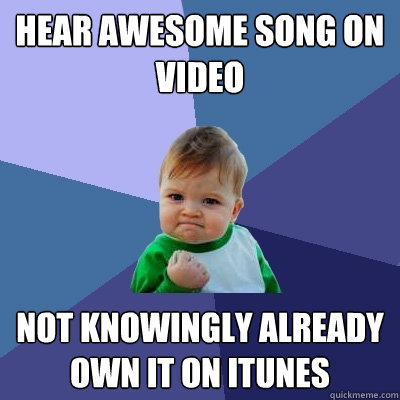 hear awesome song on video  not knowingly already own it on itunes   Success Kid