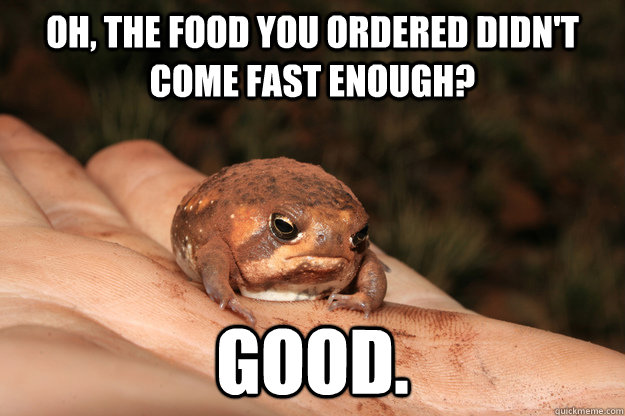 Oh, the food you ordered didn't come fast enough? Good.  