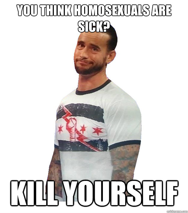 You think homosexuals are sick? kill yourself  CM Punk Is Not Impressed