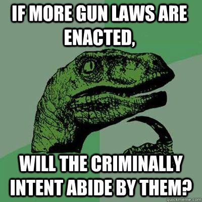 If more gun laws are enacted, will the criminally intent abide by them? - If more gun laws are enacted, will the criminally intent abide by them?  Philosoraptor