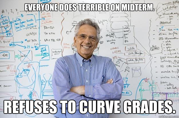 Everyone does terrible on midterm. refuses to curve grades. - Everyone does terrible on midterm. refuses to curve grades.  Engineering Professor