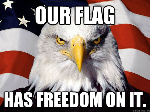 Our flag Has freedom on it.  Evil American Eagle