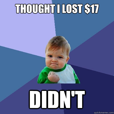 thought i lost $17 didn't - thought i lost $17 didn't  Success Kid