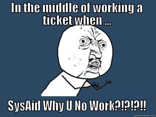 IN THE MIDDLE OF WORKING A TICKET WHEN ... SYSAID WHY U NO WORK?!?!?!! Y U No