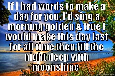 IF I HAD WORDS TO MAKE A DAY FOR YOU, I'D SING A MORNING GOLDEN & TRUE I WOULD MAKE THIS DAY LAST FOR ALL TIME THEN FILL THE NIGHT DEEP WITH MOONSHINE   Misc