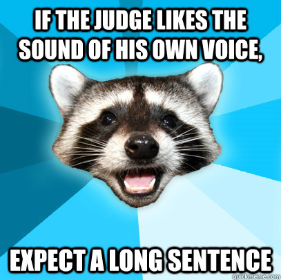 If the judge likes the sound of his own voice,  expect a long sentence - If the judge likes the sound of his own voice,  expect a long sentence  Lame Pun Coon