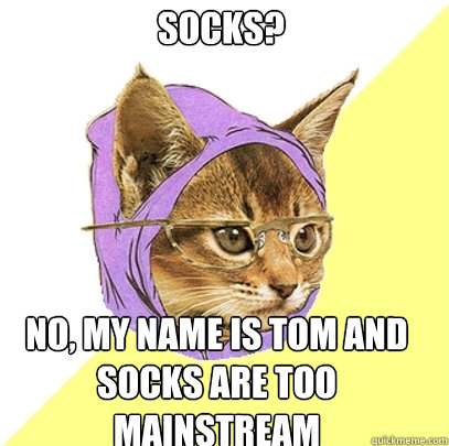 socks? no, my name is tom and socks are too mainstream  Hipster Kitty