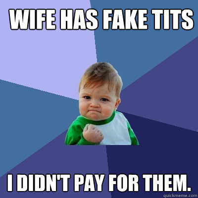 Wife has fake tits I didn't pay for them.   Success Kid