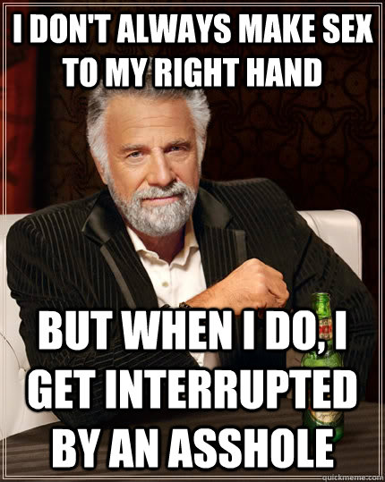 I don't always make sex to my right hand but when I do, I get interrupted by an asshole  The Most Interesting Man In The World