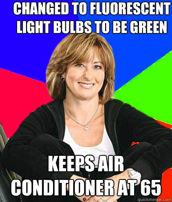 changed to fluorescent light bulbs to be green keeps air conditioner at 65  Sheltering Suburban Mom