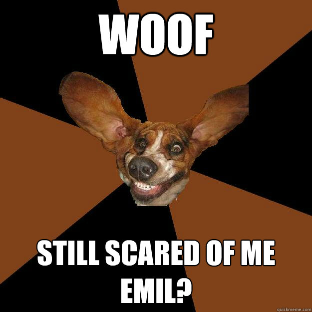 woof still scared of me emil?  