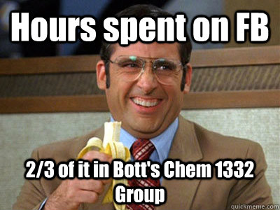 Hours spent on FB 2/3 of it in Bott's Chem 1332 Group  Brick Tamland