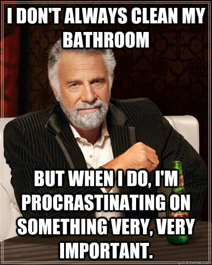 i don't always clean my bathroom but when I do, I'm procrastinating on something very, very important.  The Most Interesting Man In The World