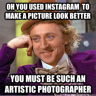 Oh you used Instagram  to make a picture look better You must be such an artistic photographer  Condescending Wonka