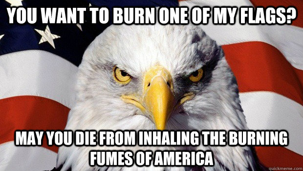 you want to burn one of my flags? May you die from inhaling the burning fumes of America  