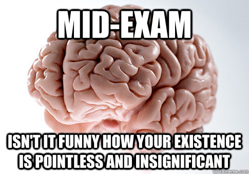 mid-exam ISN'T IT FUNNY HOW YOUR EXISTENCE IS POINTLESS AND INSIGNIFICANT  Scumbag Brain