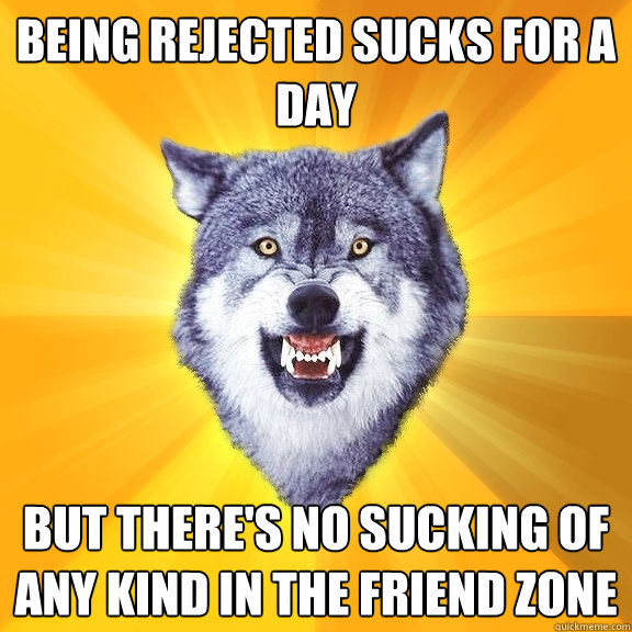 being rejected sucks for a day but there's no sucking of any kind in the friend zone  Courage Wolf