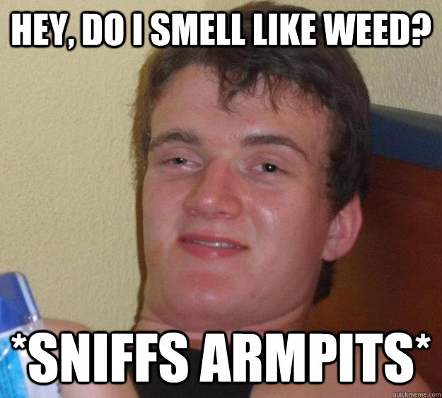 Hey, do I smell like weed? *sniffs armpits*  10 Guy