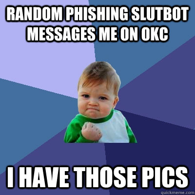 random phishing slutbot messages me on OKC I have those pics  Success Kid