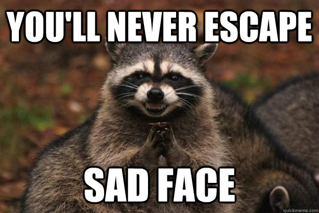 You'll Never Escape Sad Face  Evil Plotting Raccoon