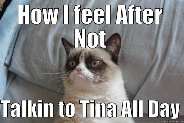 HOW I FEEL AFTER NOT  TALKIN TO TINA ALL DAY Grumpy Cat